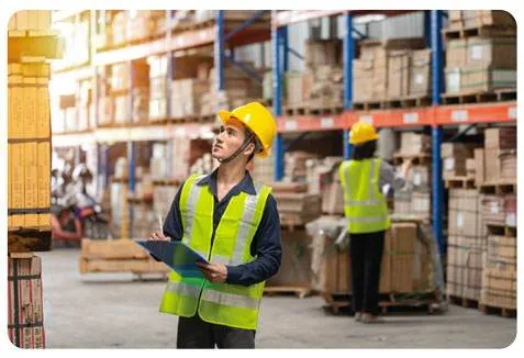 Un employé d'entrepôt tenant un presse-papiers pour la logistique de transport.
